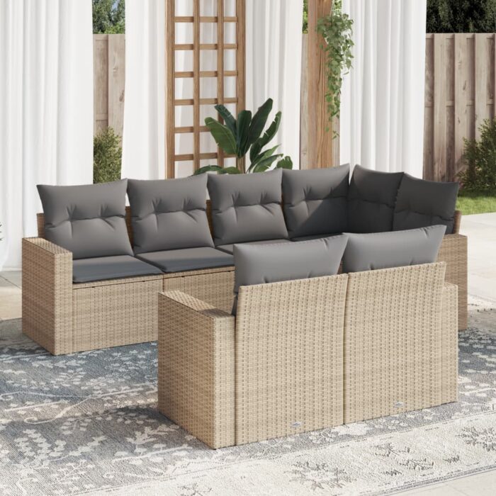Salon de jardin avec coussins 7 pcs beige résine tressée – Image 1