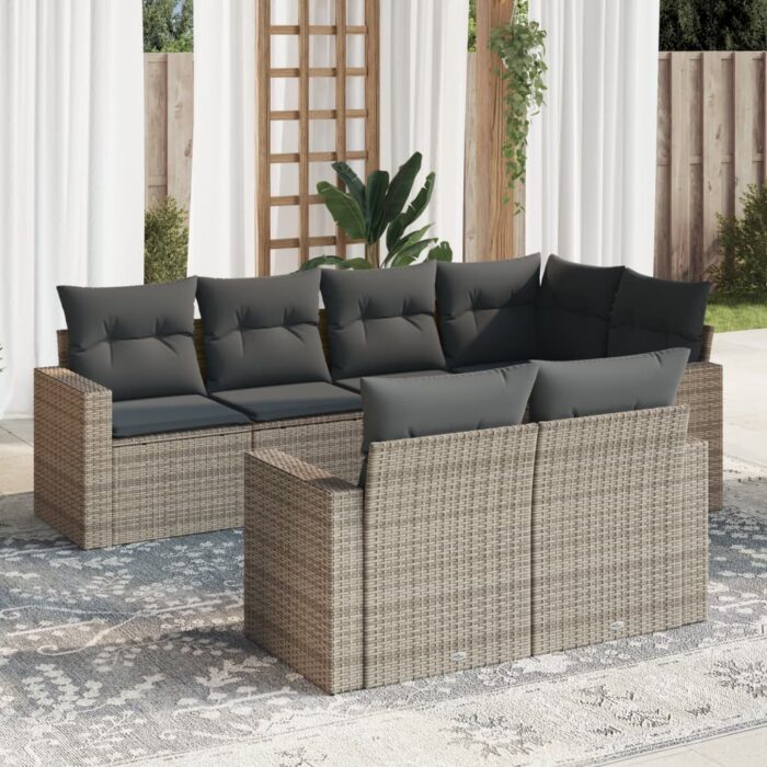 Salon de jardin avec coussins 7 pcs gris résine tressée – Image 1