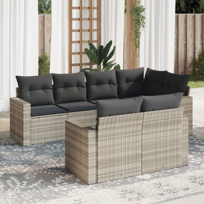 Salon de jardin avec coussins 7 pcs gris clair résine tressée – Image 1