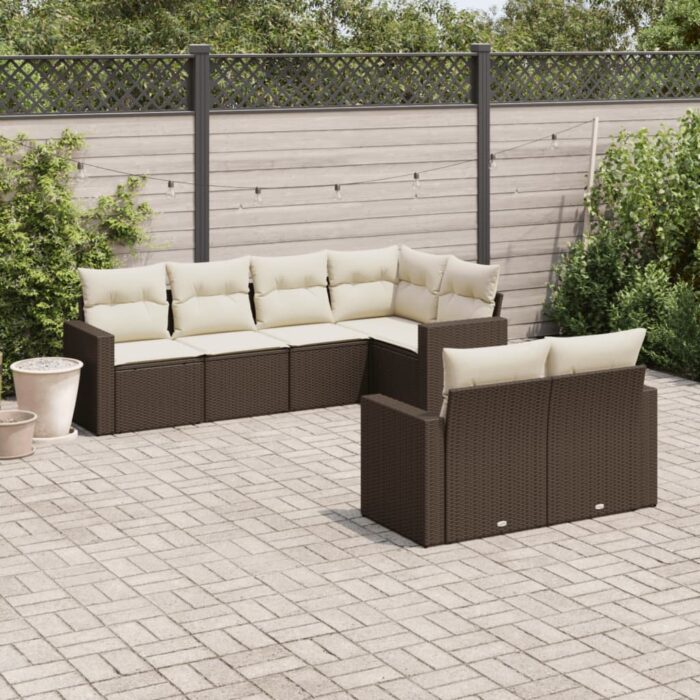 VXL8721102305252_m_en_hd_1.jpg Salon de jardin avec coussins 7 pcs marron résine tressée – Image 1