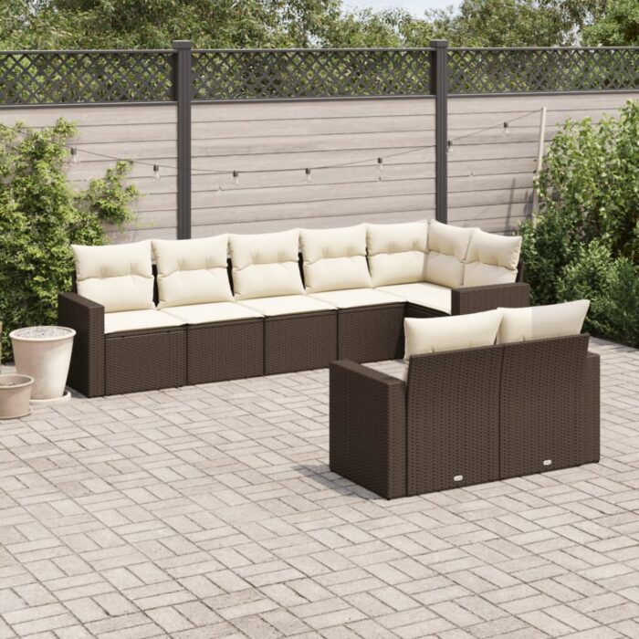 Salon de jardin 8 pcs avec coussins marron résine tressée – Image 1