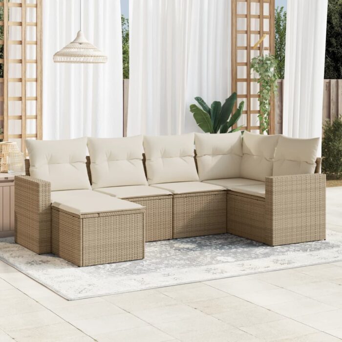 Salon de jardin avec coussins 6 pcs beige résine tressée – Image 1