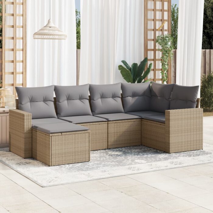 Salon de jardin avec coussins 6 pcs beige résine tressée – Image 1