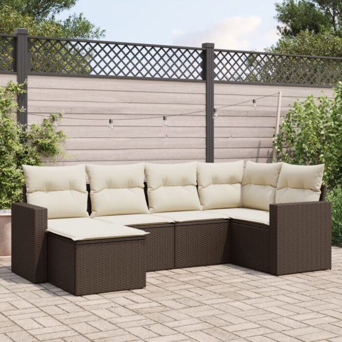 Salon de jardin avec coussins 6 pcs marron résine tressée – Image 1