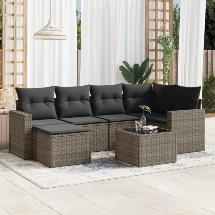 VXL8721102305825_m_en_hd_1.jpg Salon de jardin avec coussins 7 pcs gris résine tressée – Image 1