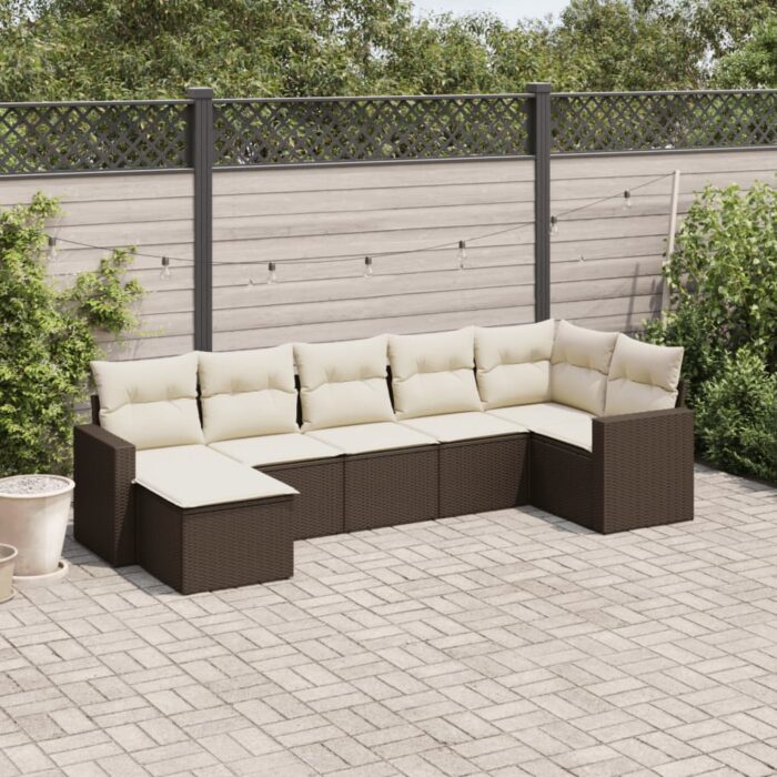 Salon de jardin avec coussins 7 pcs marron résine tressée – Image 1