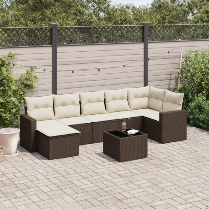 Salon de jardin 8 pcs avec coussins marron résine tressée – Image 1