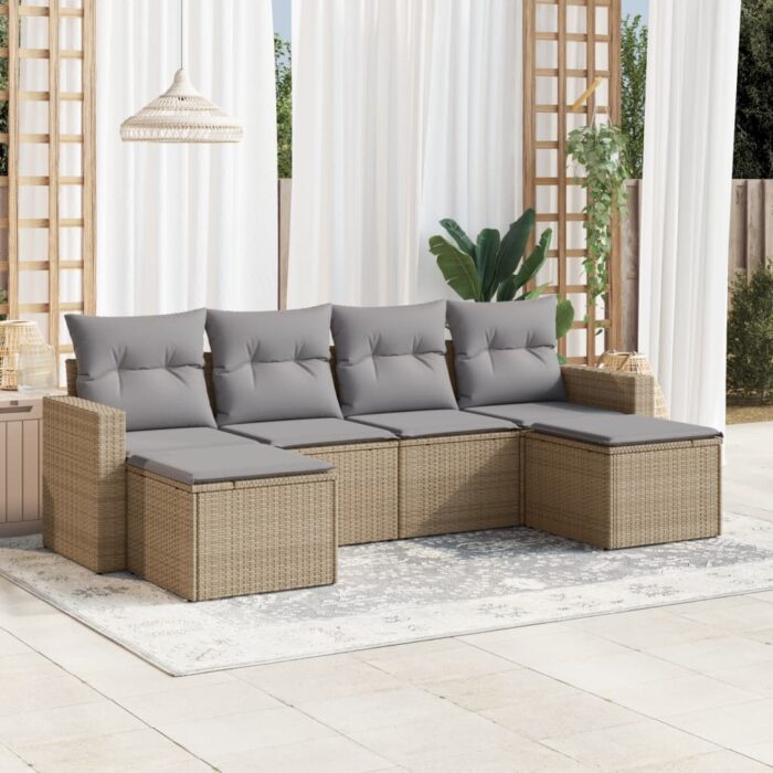 Salon de jardin avec coussins 6 pcs beige résine tressée – Image 1