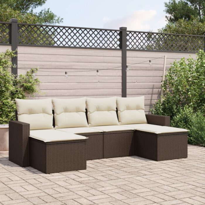 Salon de jardin avec coussins 6 pcs marron résine tressée – Image 1