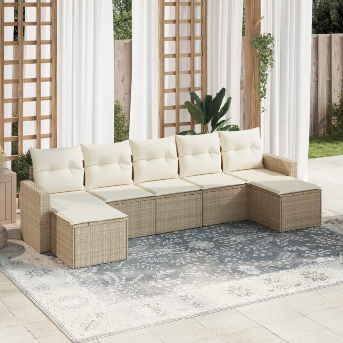Salon de jardin avec coussins 7 pcs beige résine tressée – Image 1