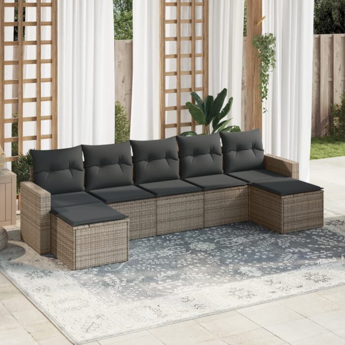 Salon de jardin avec coussins 7 pcs gris résine tressée – Image 1