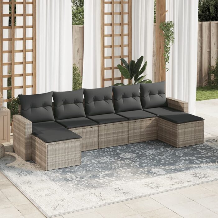Salon de jardin avec coussins 7 pcs gris clair résine tressée – Image 1