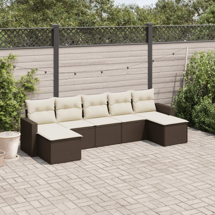 Salon de jardin avec coussins 7 pcs marron résine tressée – Image 1