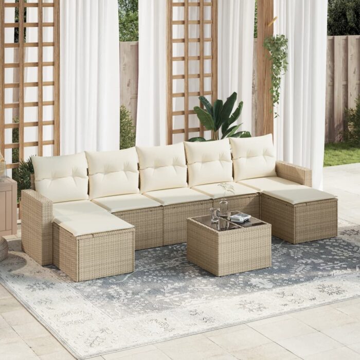 Salon de jardin avec coussins 8 pcs beige résine tressée – Image 1