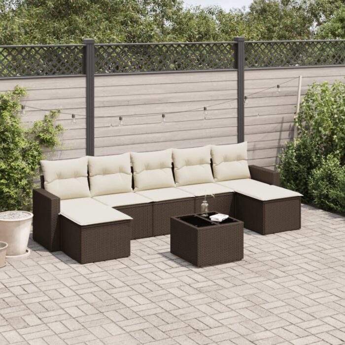 Salon de jardin 8 pcs avec coussins marron résine tressée – Image 1
