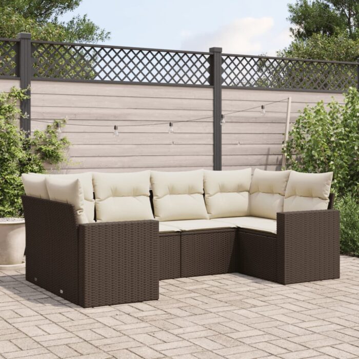 Salon de jardin avec coussins 6 pcs marron résine tressée – Image 1