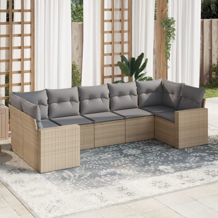 Salon de jardin avec coussins 7 pcs beige résine tressée – Image 1