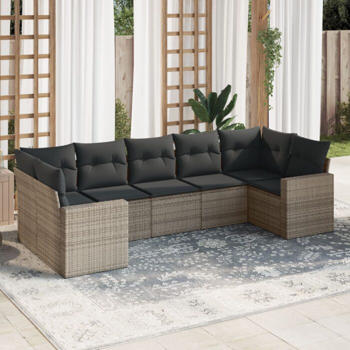 Salon de jardin avec coussins 7 pcs gris résine tressée – Image 1