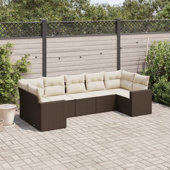 Salon de jardin avec coussins 7 pcs marron résine tressée – Image 1