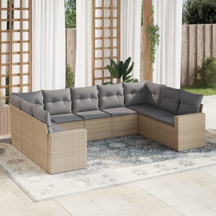 Salon de jardin avec coussins 9 pcs beige résine tressée – Image 1