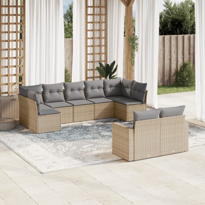Salon de jardin avec coussins 9 pcs beige résine tressée – Image 1