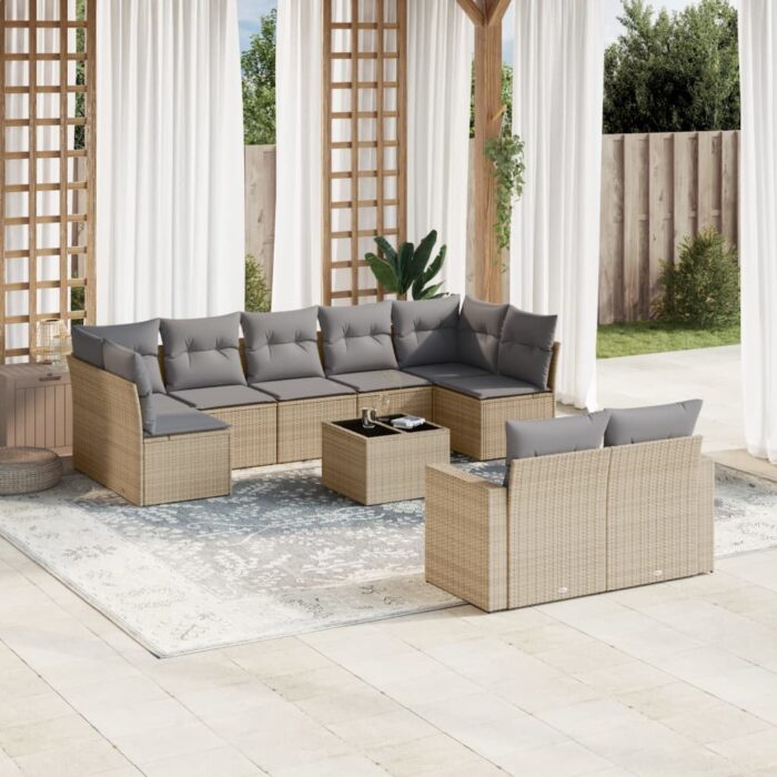 Salon de jardin avec coussins 10 pcs beige résine tressée – Image 1