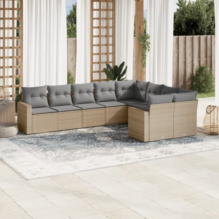Salon de jardin avec coussins 9 pcs beige résine tressée – Image 1