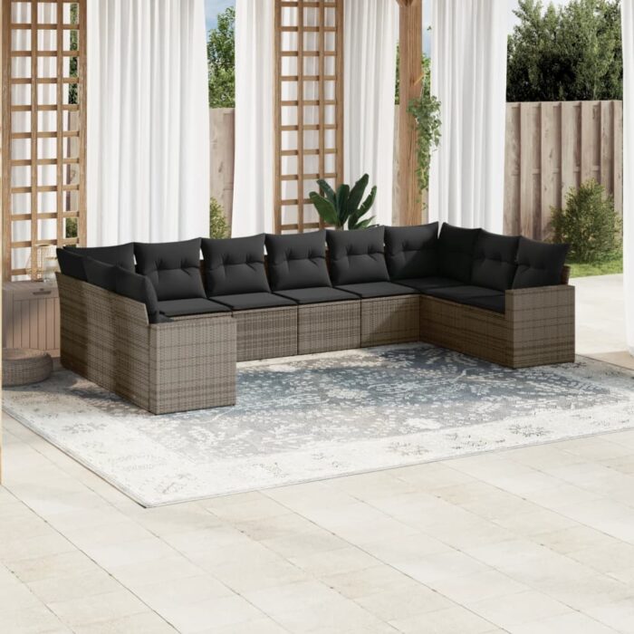 VXL8721102307829_m_en_hd_1.jpg Salon de jardin avec coussins 10 pcs gris résine tressée – Image 1