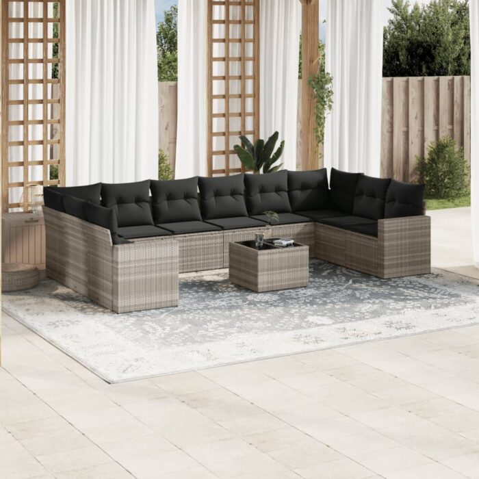 VXL8721102307942_m_en_hd_1.jpg Salon de jardin 11 pcs avec coussins gris clair résine tressée – Image 1