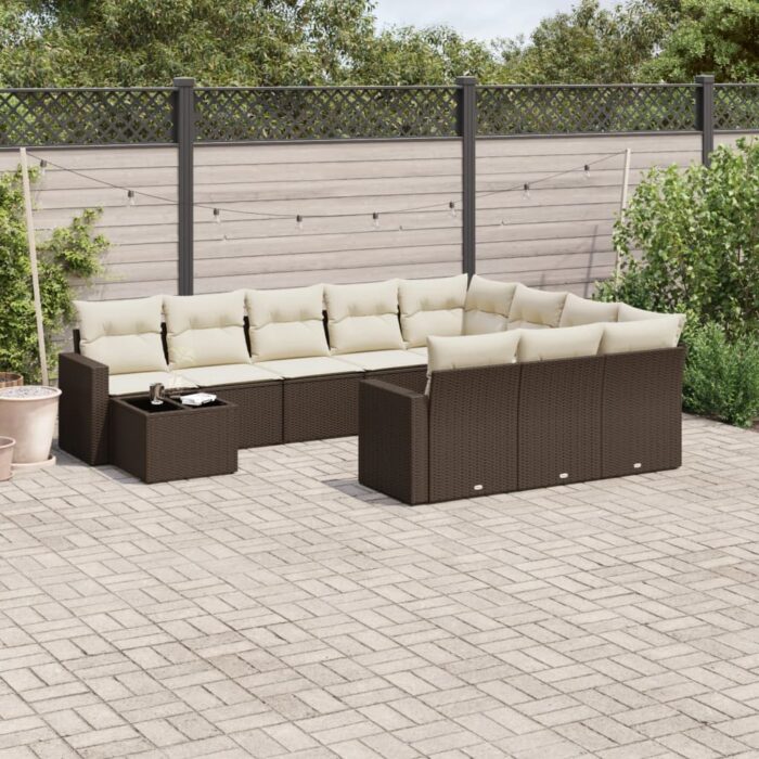 Salon de jardin et coussins 11 pcs marron résine tressée – Image 1