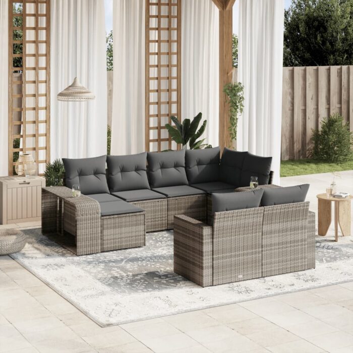 Salon de jardin avec coussins 10 pcs gris clair résine tressée – Image 1