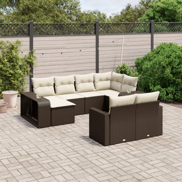 Salon de jardin 10 pcs avec coussins marron résine tressée – Image 1
