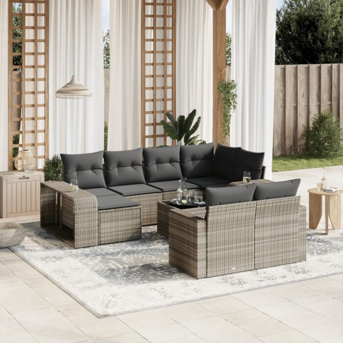 Salon de jardin 11 pcs avec coussins gris clair résine tressée – Image 1