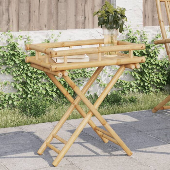 Table à plateau pliante 60x40x68 cm bambou – Image 1