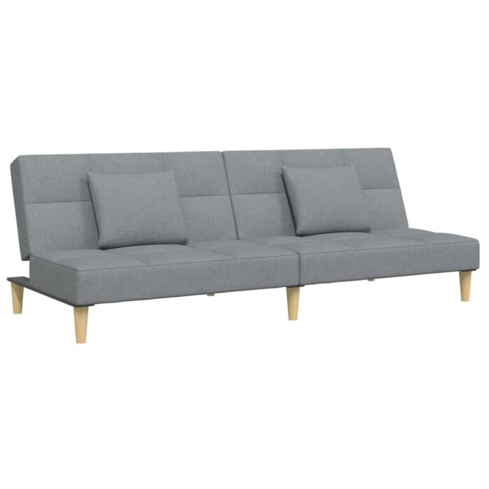 Canapé-lit à 2 places avec repose-pied gris clair tissu – Image 2