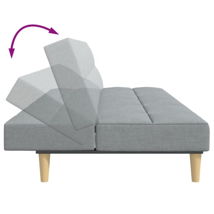 Canapé-lit à 2 places avec repose-pied gris clair tissu – Image 6