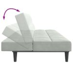 Canapé-lit à 2 places avec repose-pied gris clair velours – Image 6