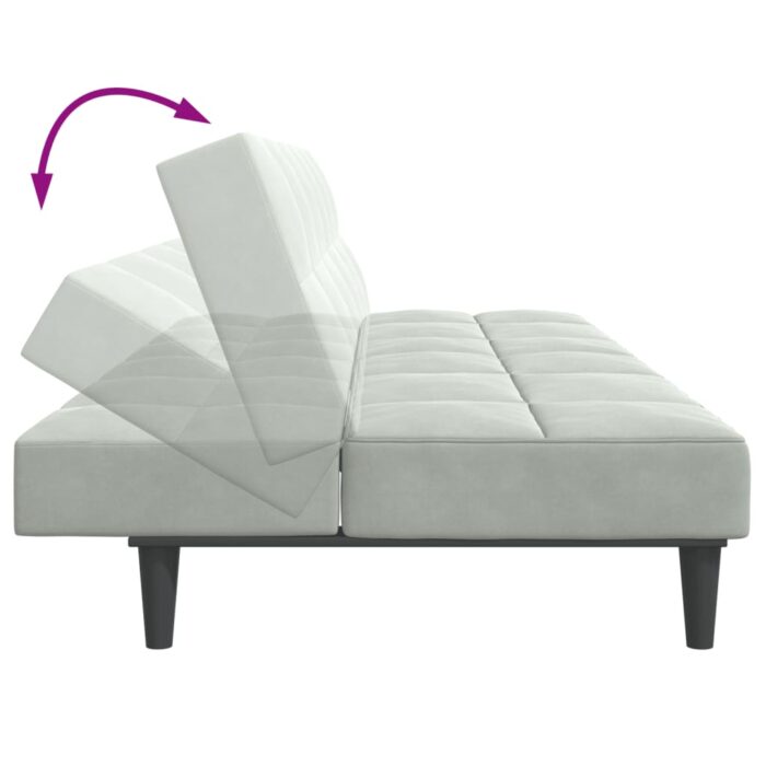 Canapé-lit à 2 places avec repose-pied gris clair velours – Image 6