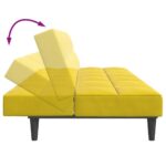 Canapé-lit à 2 places avec repose-pied jaune velours – Image 6