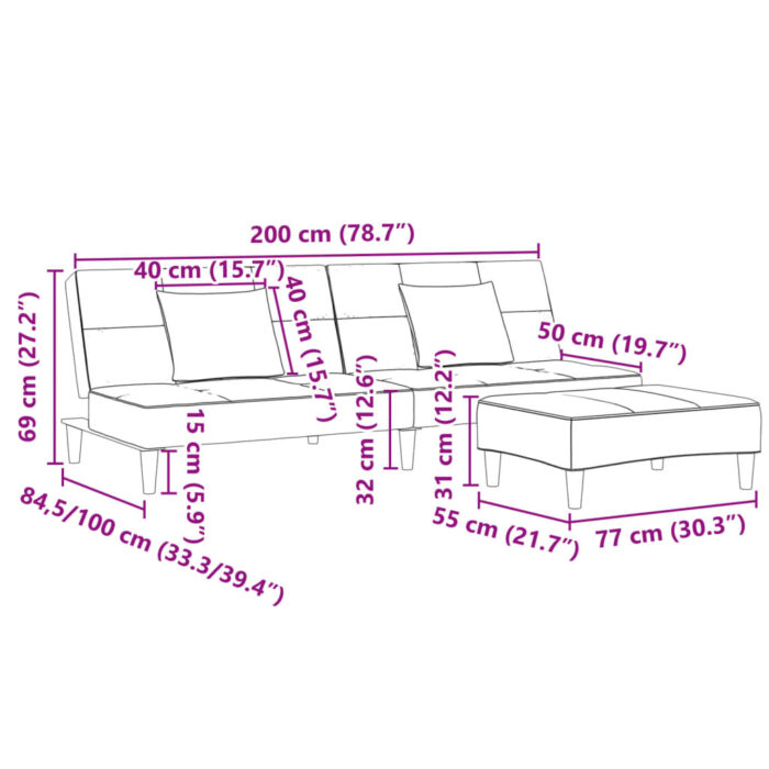 Canapé-lit à 2 places avec repose-pied jaune velours – Image 9