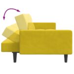 Canapé-lit à 2 places avec repose-pied jaune velours – Image 6