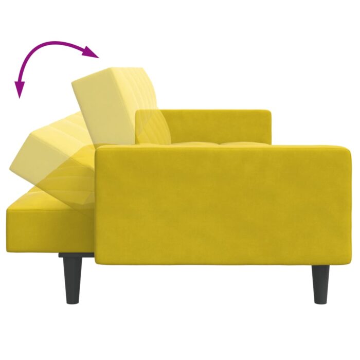 Canapé-lit à 2 places avec repose-pied jaune velours – Image 6