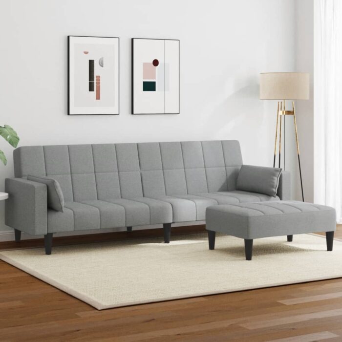 VXL8721102391583_m_en_hd_1.jpg Canapé-lit à 2 places avec repose-pied gris clair tissu – Image 1