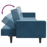 Canapé-lit à 2 places avec repose-pied bleu velours – Image 6
