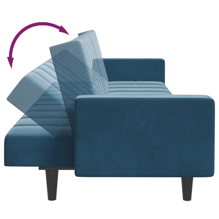 Canapé-lit à 2 places avec repose-pied bleu velours – Image 6