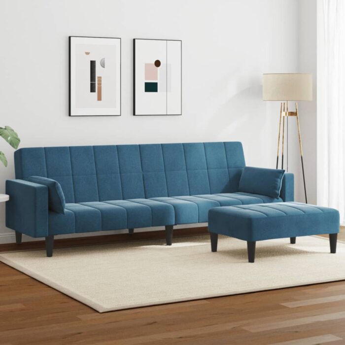 VXL8721102391675_m_en_hd_1.jpg Canapé-lit à 2 places avec repose-pied bleu velours – Image 1