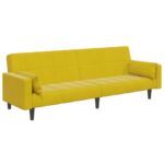 Canapé-lit à 2 places avec repose-pied jaune velours – Image 2