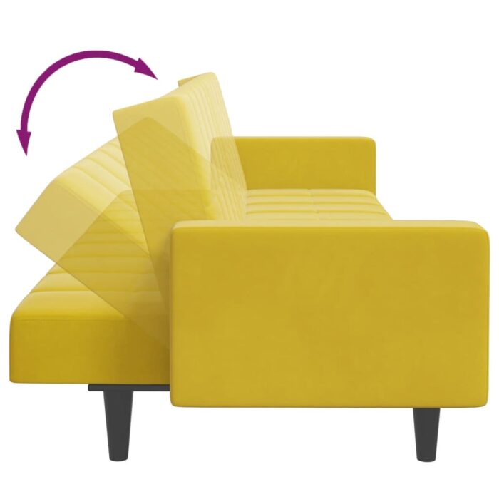 Canapé-lit à 2 places avec repose-pied jaune velours – Image 6