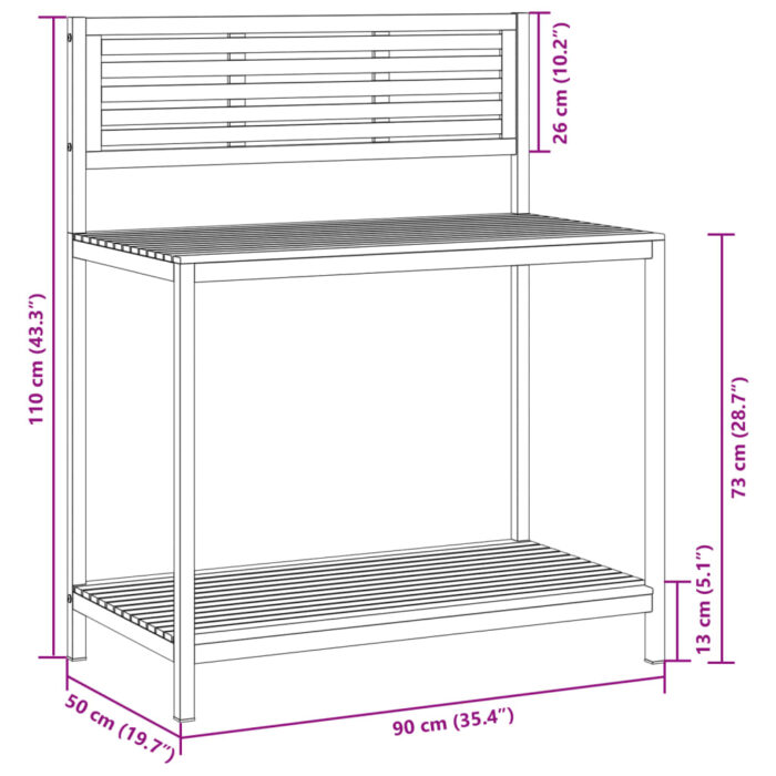 Table de travail de jardin bois d'acacia solide et acier – Image 6