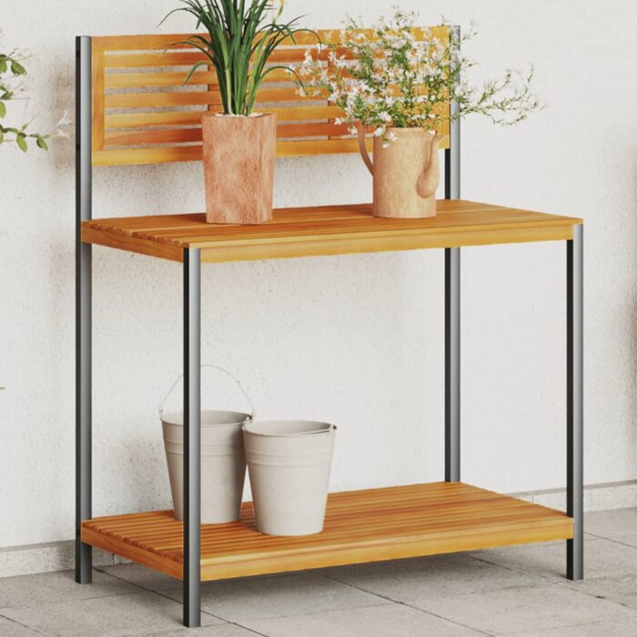 VXL8721102448973_m_en_hd_1.jpg Table de travail de jardin bois d'acacia solide et acier – Image 1